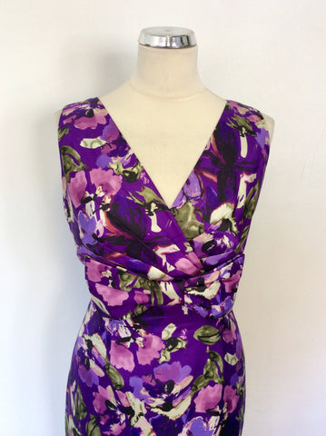 PHASE EIGHT PURPLE FLORAL PRINT DRESS SIZE 14