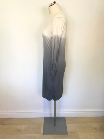 WHISTLES WHITE & GREY OMBRÉ 3/4 SLEEVE SCOOP NECKLINE DRESS SIZE 12