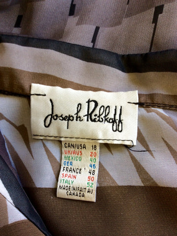 JOSEPH RIBKOFF BLACK, WHITE & BROWN PRINT BLOUSE SIZE 20
