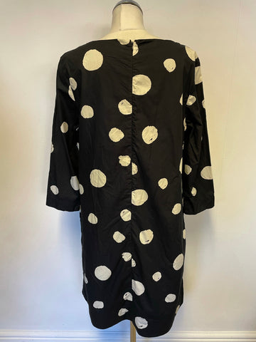 TOAST BLACK & WHITE LARGE SPOT COTTON 3/4 SLEEVE SHIFT DRESS SIZE 18