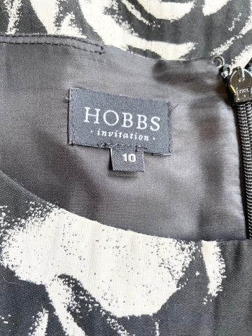 HOBBS INVITATION BLACK & CREAM FLORAL PRINT SLEEVELESS FIT & FLARE DRESS SIZE 10