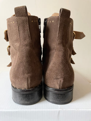 DANIEL BROWN SUEDE BUCKLE & STUD TRIM ANKLE BOOTS SIZE 4/37