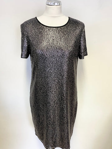 WHISTLES BLACK WITH PEWTER SEQUINS SHIFT DRESS SIZE 10