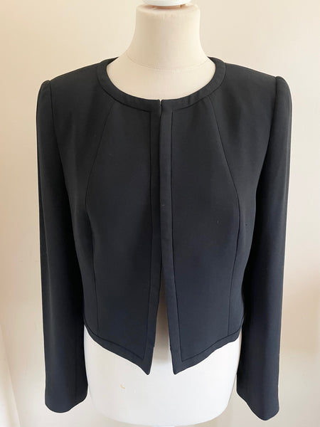 HOBBS INVITATION BLACK COLLARLESS LONG SLEEVE SHORT JACKET SIZE 12