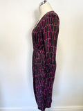 JAEGER BLACK & CERISE PINK 3/4 SLEEVE PENCIL DRESS SIZE 8