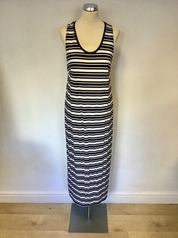 WHISTLES NAVY BLUE & WHITE STRIPE STRETCH COTTON LONG DRESS SIZE 14