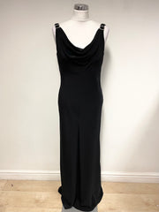 PEARCE FIONDA BLACK DIAMANTÉ TRIM LONG EVENING DRESS SIZE 12
