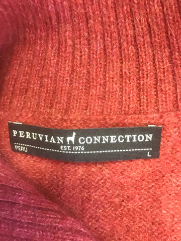 PERUVIAN CONNECTION RED 100% ROYAL ALPACA RED BUTTON NECK LONG SLEEVE JUMPER SIZE L
