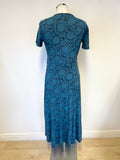 SEASALT CHAPELLE TURQUOISE & NAVY SUNFLOWER PRINT SHORT SLEEVE COTTON MIDI DRESS SIZE 10