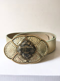 JUST CAVALLI PALE GOLD LEATHER 1.5 INCH WIDE BELT SIZE 34-36 INCHES