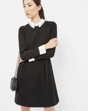 BRAND NEW TED BAKER TIMU BLACK & WHITE EMBELLISHED COLLAR LONG SLEEVE DRESS SIZE 1 UK 8/10