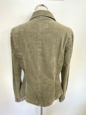 JIGSAW OLIVE GREEN CORDUROY FITTED JACKET SIZE 14
