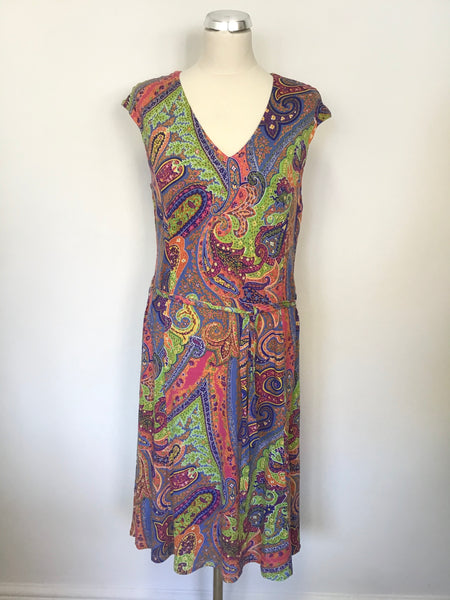 RALPH LAUREN MULTI COLOURED PAISLEY PRINT SLEEVELESS STRETCH JERSEY DRESS SIZE XL