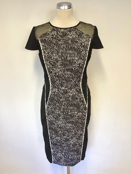 PER UNA BLACK & WHITE PRINT PANEL CAP SLEEVE PENCIL DRESS SIZE 10