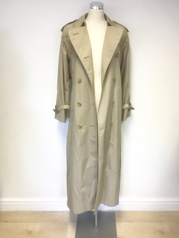 BURBERRY HONEY BEIGE LONG BELTED TRENCH COAT SIZE 14 EX PLUS