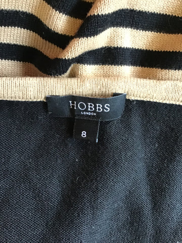 HOBBS CAMEL & BLACK STRIPE FINE KNIT JUMPER SIZE 8