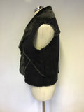LAURA ASHLEY BLACK FAUX SUEDE & GREY FAUX FUR GILLET SIZE 14