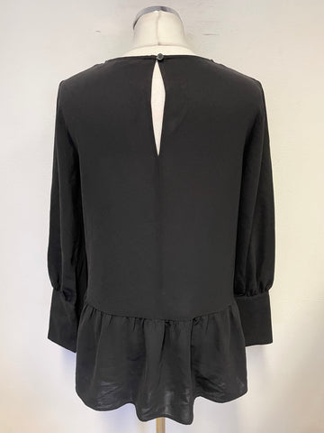 & OTHER STORIES BLACK FRILLED HEM LONG SLEEVE TUNIC TOP SIZE 34 UK 8/10