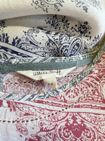 WHITE STUFF RED,WHITE & BLUE PRINT SHORT SLEEVE SHIFT DRESS SIZE 14