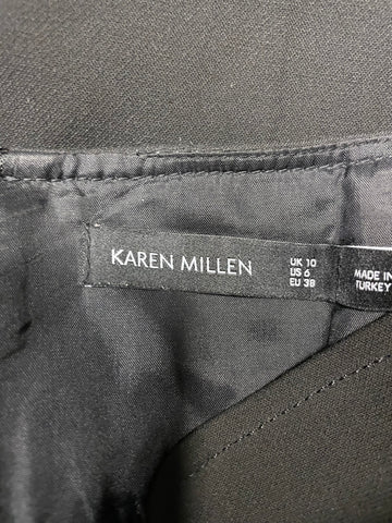 KAREN MILLEN BLACK HIGH RISE BUCKLE TRIM TAPERED LEG TROUSERS SIZE 10