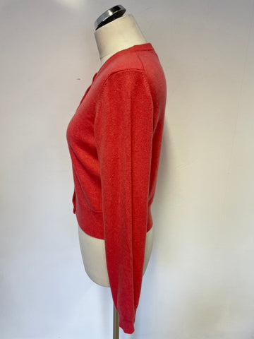 JOHN LEWIS 100% CASHMERE CORAL ROUND NECK LONG SLEEVE CARDIGAN SIZE 14