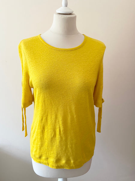 BRAND NEW LK BENNETT CHLOEE CITRINE YELLOW LINEN SHORT SLEEVE TOP WITH TIES SIZE S