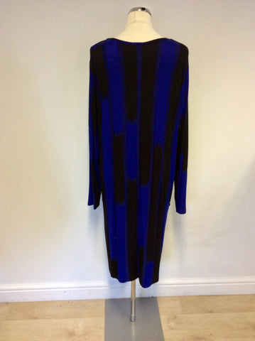 OPHILIA BLACK & BLUE PRINT FAUX LEATHER TIM ZIP FRONT DRESS SIZE 4 UK 20/22