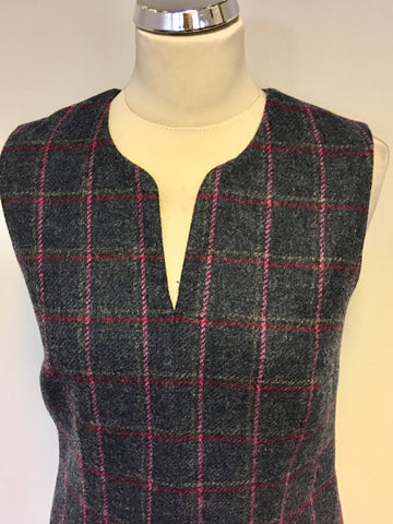LAURA ASHLEY GREY CHECK QUALITY WOOL PINAFORE STYLE DRESS SIZE 10