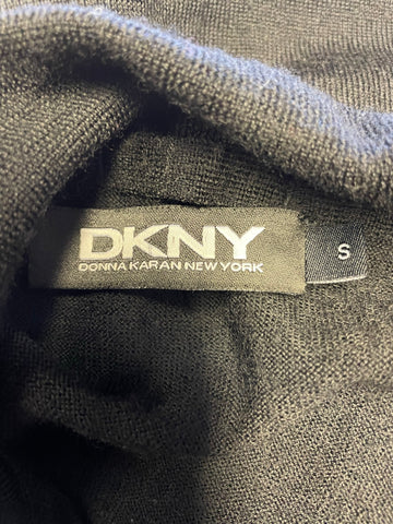 DKNY 100% MERINO WOOL BLACK COLLARED LONG SLEEVED JUMPER SIZE S