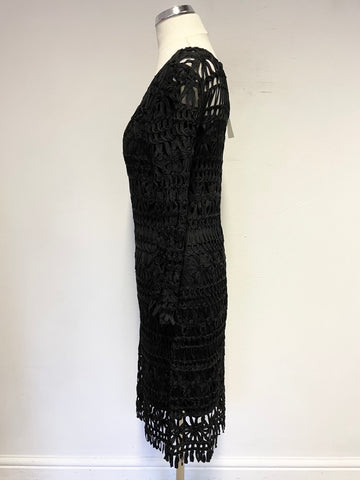 BRAND NEW PHASE EIGHT BLACK CROCHET 3/4 SLEEVE SHIFT DRESS SIZE 10