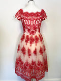 BRAND NEW CHI CHI LONDON RED & NUDE PINK LACE OVERLAY FIT & FLARE DRESS SIZE 8
