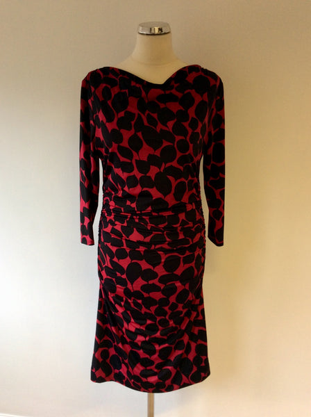 PHASE EIGHT DEEP PINK & BLACK PRINT STRETCH DRESS SIZE 12