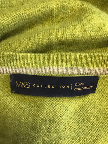 MARKS & SPENCER PURE CASHMERE LICHEN GREEN V NECKLINE LONG SLEEVE JUMPER SIZE 14