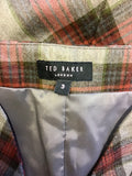 TED BAKER GREY & RED TARTAN WOOL PENCIL DRESS SIZE 3 UK 12/14