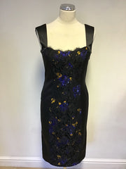 Star By Julien Macdonald Black With Lace & Floral Panel Pencil Dress Size 10