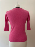 BRORA PINK & BLACK TRIM 100% CASHMERE SHORT SLEEVE CARDIGAN SIZE 8