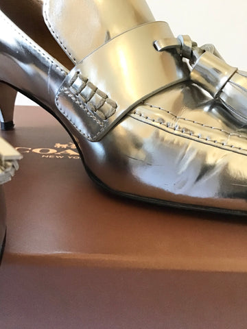 COACH SILVER METALLIC LEATHER BETTY LOAFER HEELS SIZE US 5 UK 2.5