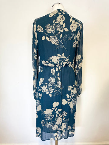GHOST TEAL FLORAL PRINT LONG SLEEVED TEA DRESS SIZE S