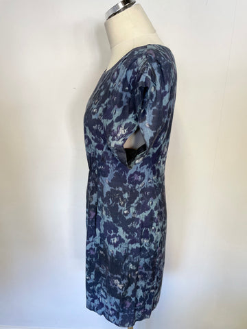 JIGSAW BLUE PRINT CAP SLEEVE SHIFT DRESS SIZE 12