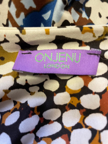 ONJENU LONDON MULTI COLOURED PRINT BELTED JUMPSUIT SIZE 10