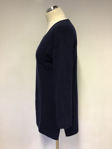 JOHNSTONS OF ELGIN NAVY BLUE 100% CASHMERE V NECK JUMPER SIZE 40” UK XL