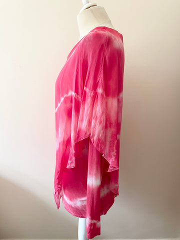 MISS SIXTY PINK TIE DYE SILK ASYMETRIC OVERLAY LONG SLEEVE TOP SIZE S