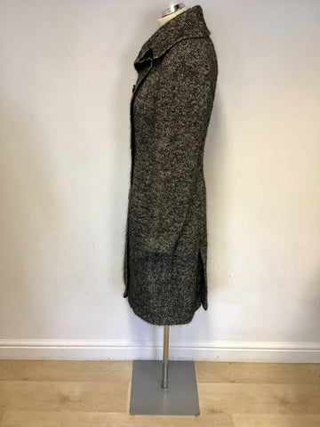 TED BAKER BLACK & WHITE MARL WOOL & MOHAIR KNEE LENGTH COAT SIZE 2 UK 10