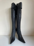 MODA IN PELLE BLACK KNEE LENGTH HIGH HEEL LEATHER BOOTS  SIZE 4/37