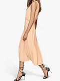 BRAND NEW REISS MARIONA NUDE / PEACH PLEATED MIDI DRESS SIZE 14