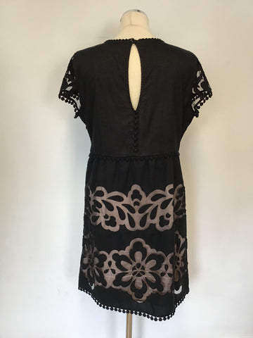 MINT VELVET BLACK & NUDE LINED MESH TRIM SHIFT DRESS SIZE 14