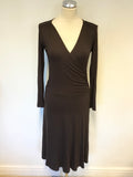 PHASE EIGHT DARK BROWN STRETCH JERSEY LONG SLEEVE WRAP DRESS SIZE 8