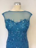BRAND NEW MONSOON TURQOUISE BEADED & SEQUINNED LONG EVENING DRESS SIZE 14