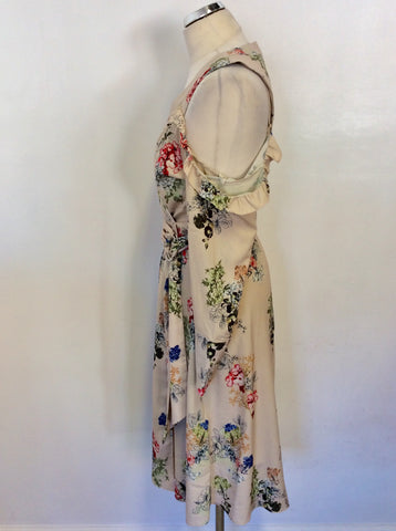 PREEN EDITION CREAM FLORAL PRINT COLD SHOULDER WRAP DRESS SIZE 12