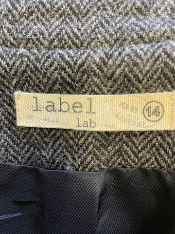 BRAND NEW LABEL LAB DARK GREY HERRINGBONE TWEED WAX COTTON TRIMMED COLLARED JACKET SIZE 14
